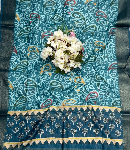 CKC 391B Chanderi Print Blue Dupatta Fabric / CKC Dupatta Collection