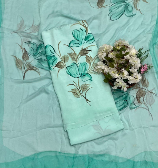 क्रेप गुलाबी सूट संग्रह / हाथ से पेंट किए गए सूट