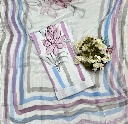 क्रेप गुलाबी सूट संग्रह / हाथ से पेंट किए गए सूट