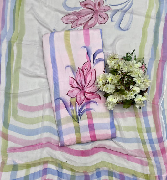 क्रेप गुलाबी सूट संग्रह / हाथ से पेंट किए गए सूट