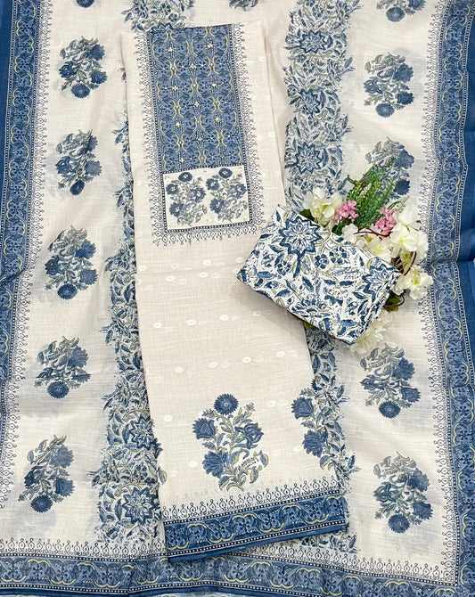 CKC 737 Cotton Off White With Navy Blue Suit Fabric / CKC Cotton Bazaar