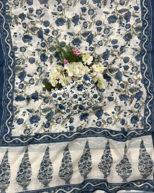 CKC 738 Cotton Off White With Navy Blue Suit Fabric / CKC Cotton Bazaar