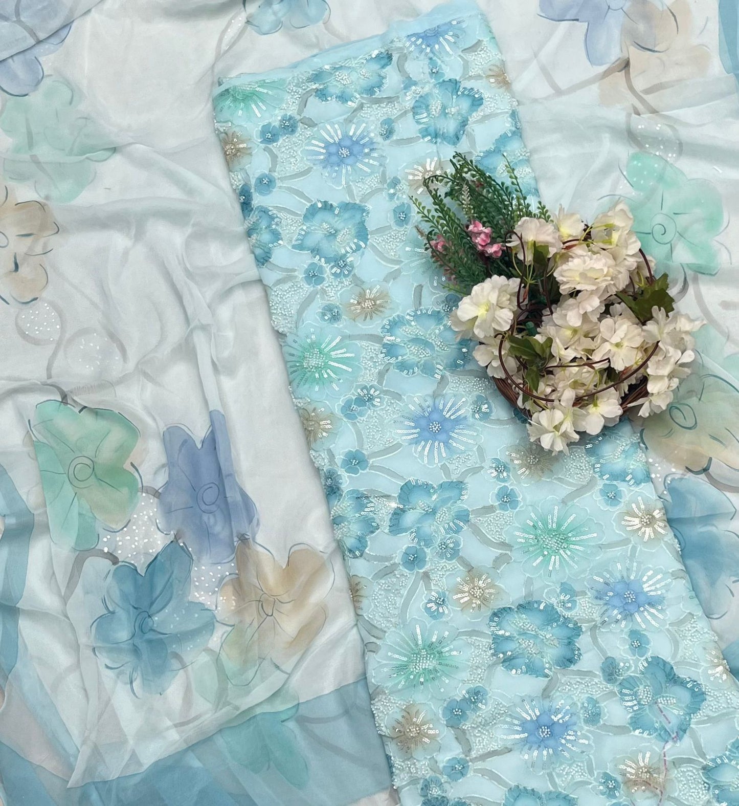 677 Georgette Sky Blue Suit Fabric / CKC Georgette Suits