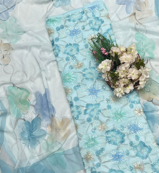 677 Georgette Sky Blue Suit Fabric / CKC Georgette Suits