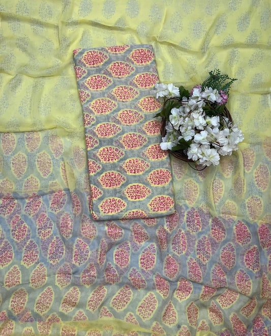 Ckc 732 Chinon Grey With Lemon Suit Fabric / CKC Phoolon Ka Ghar