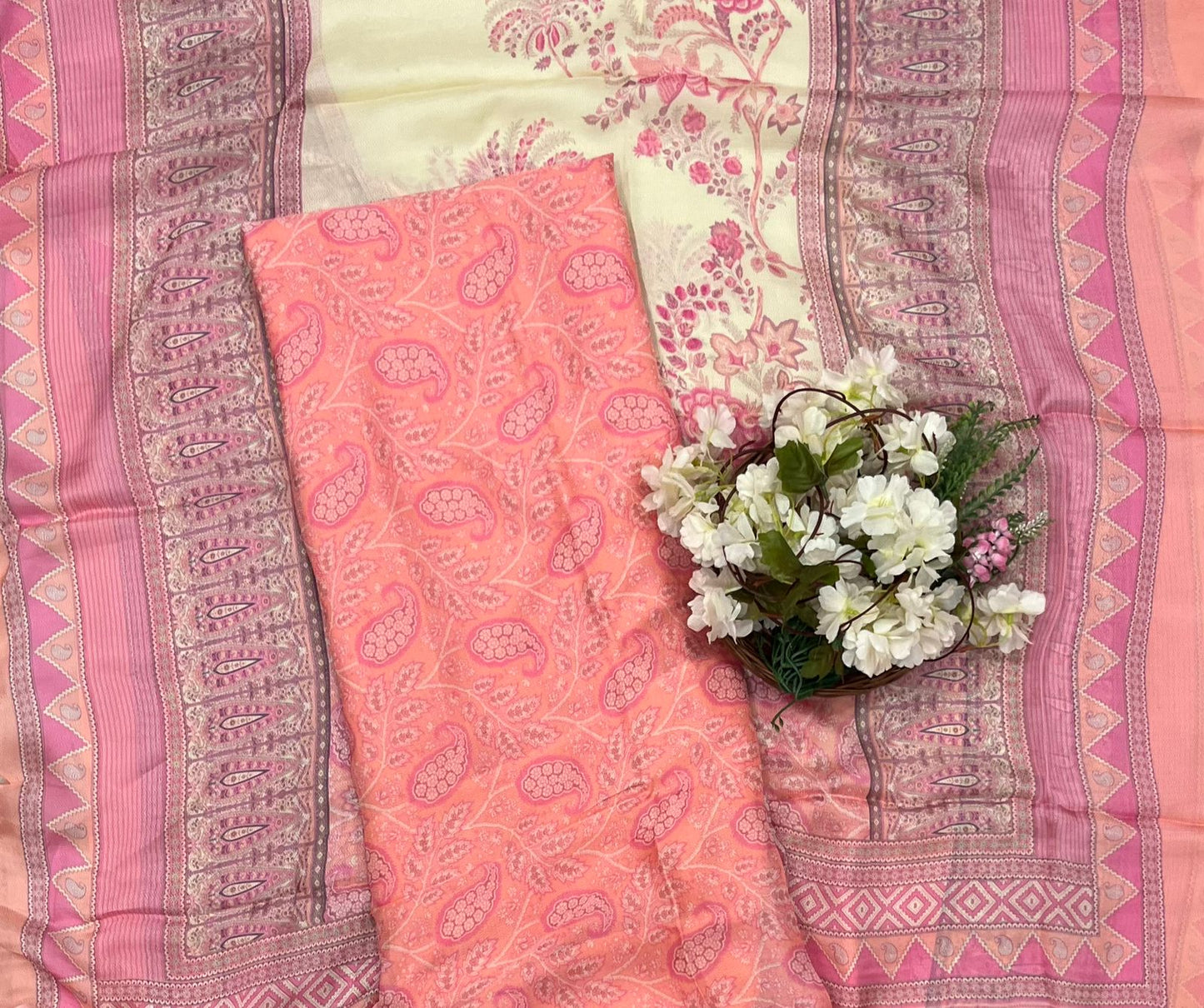 Ckc 30 Chinon Jacquard Peach Suit Fabric / CKC Phoolon Ka Ghar