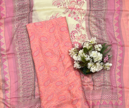 Ckc 30 Chinon Jacquard Peach Suit Fabric / CKC Phoolon Ka Ghar