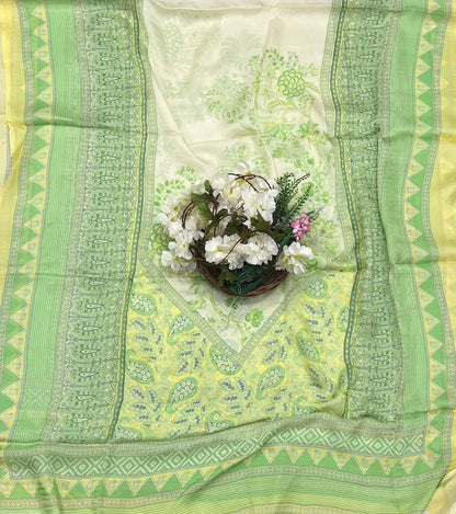 Ckc 28 Chinon Jacquard Lemon Suit Fabric / CKC Phoolon Ka Ghar