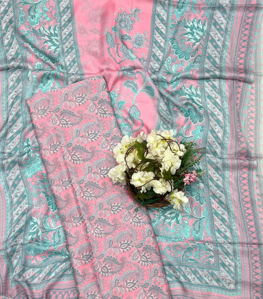 Ckc 36 Chinon Jacquard Grey With Pink  Suit Fabric / CKC Phoolon Ka Ghar