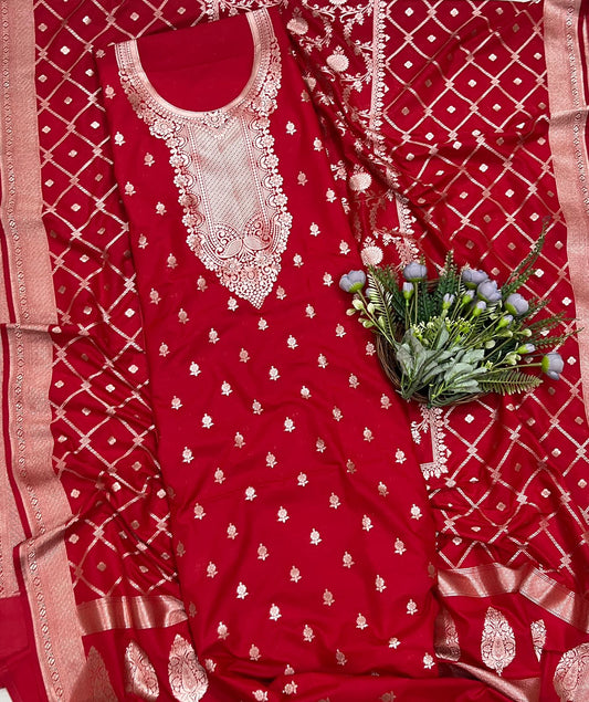 444A Silk Red Suit Fabric/ CKC Banarasi Edit