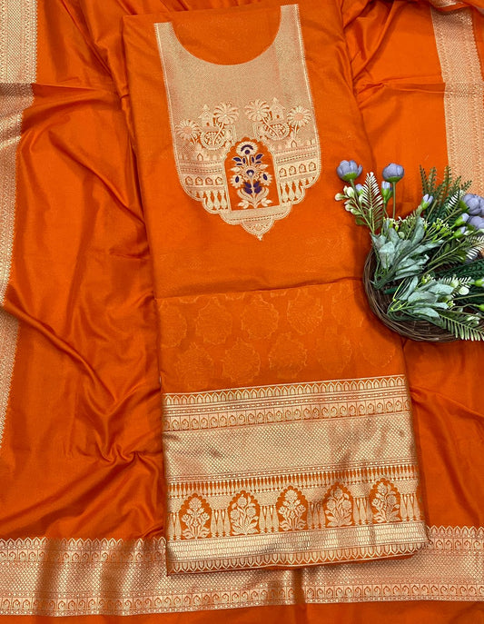 452A Silk Orange Suit Fabric/ CKC Banarasi Edit