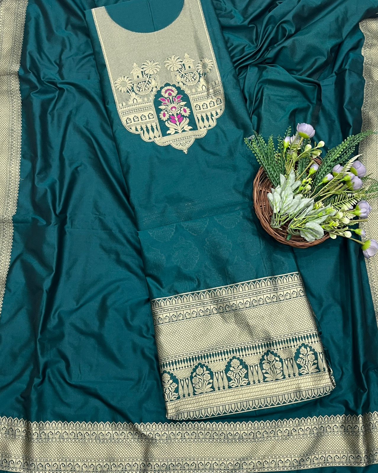 453A Silk Teal Blue Suit Fabric/ CKC Banarasi Edit