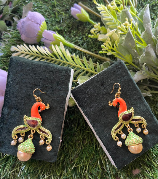 Meenakari Jhumka Orange Earing Set /CKC Jewels