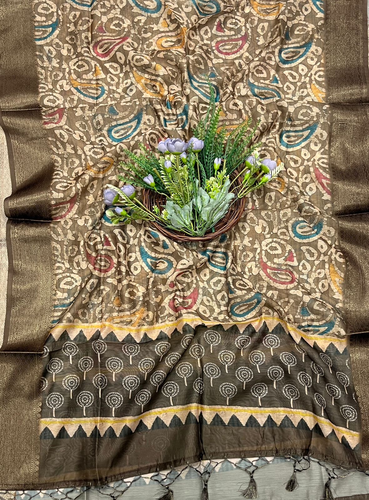 655A Chanderi Print Dusty Mehndi Green Dupatta Fabric / CKC Dupatta Collection