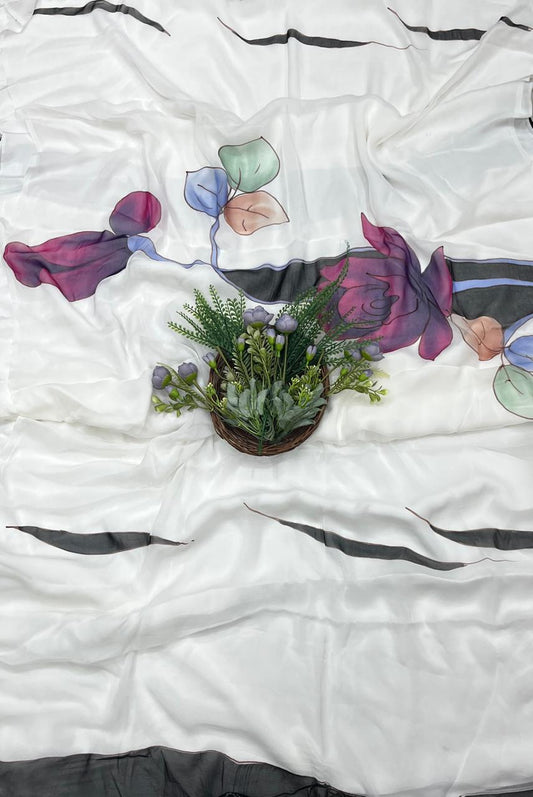 590A Crepe White with Wine Suit Fabric/ CKC Hand Painted Suits