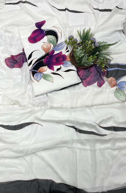 590A Crepe White with Wine Suit Fabric/ CKC Hand Painted Suits