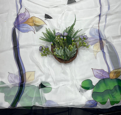 588A Crepe White with Green Suit Fabric/ CKC Hand Painted Suits