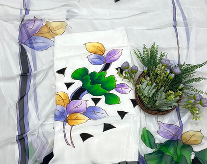588A Crepe White with Green Suit Fabric/ CKC Hand Painted Suits