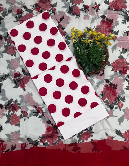 649A Cotton Polka White With Red Suit Fabric/ CKC Polka Story