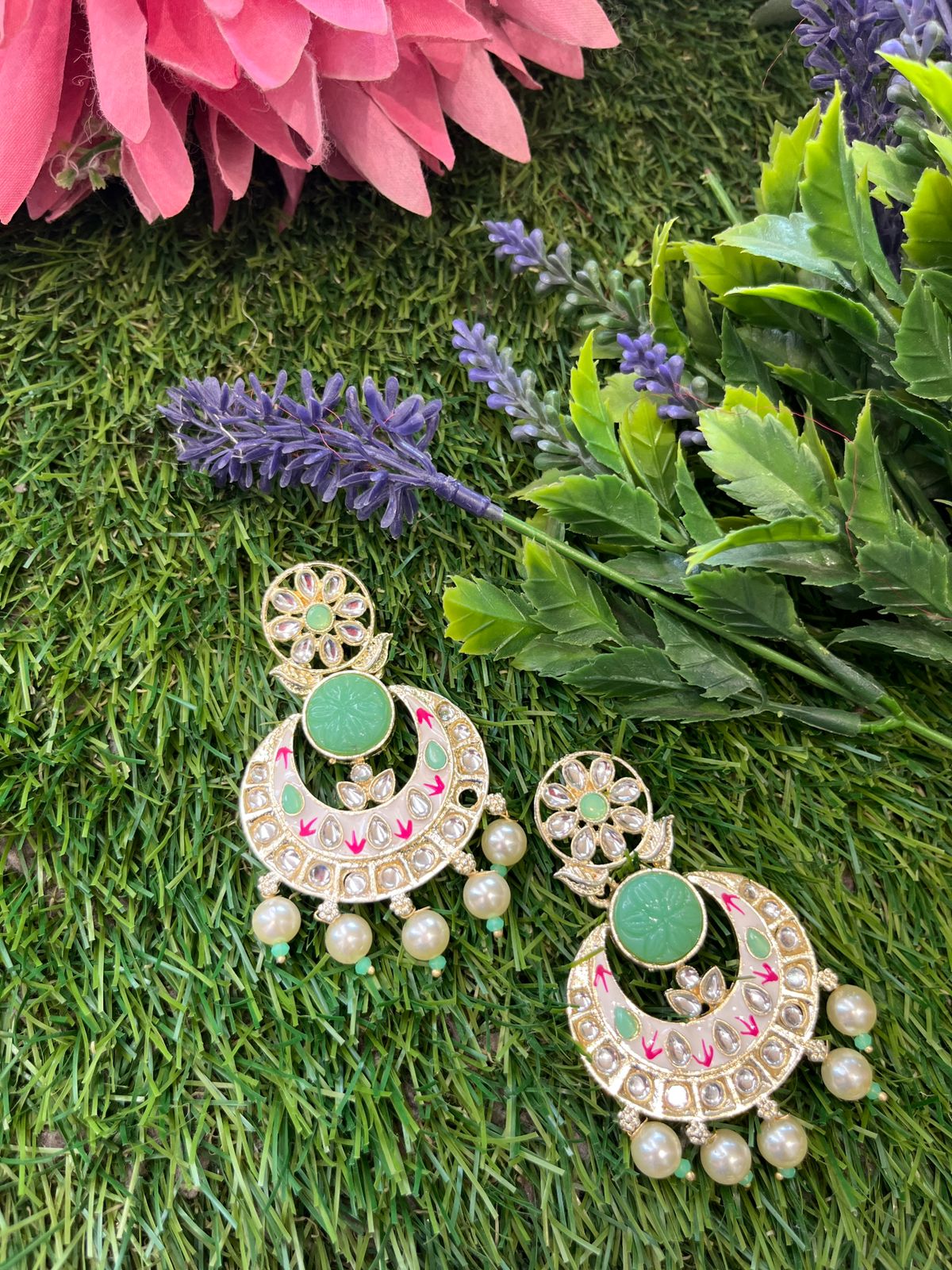 Kundan Sea Green Earing Set /CKC Jewels