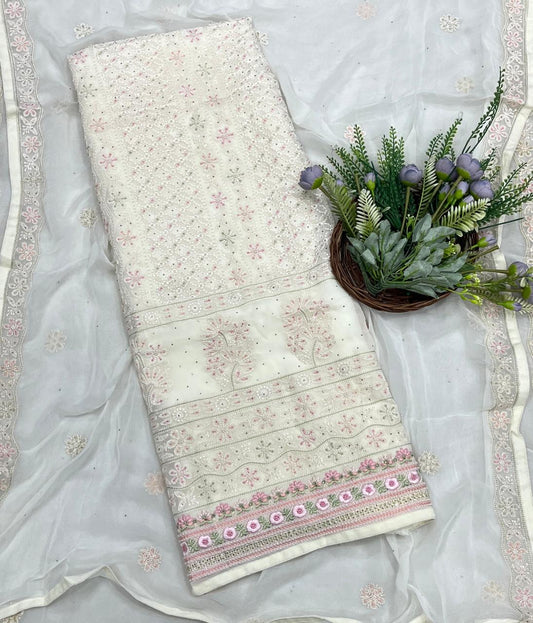 827A Georgette Cream Suit Fabric/ CKC Partywear Collection