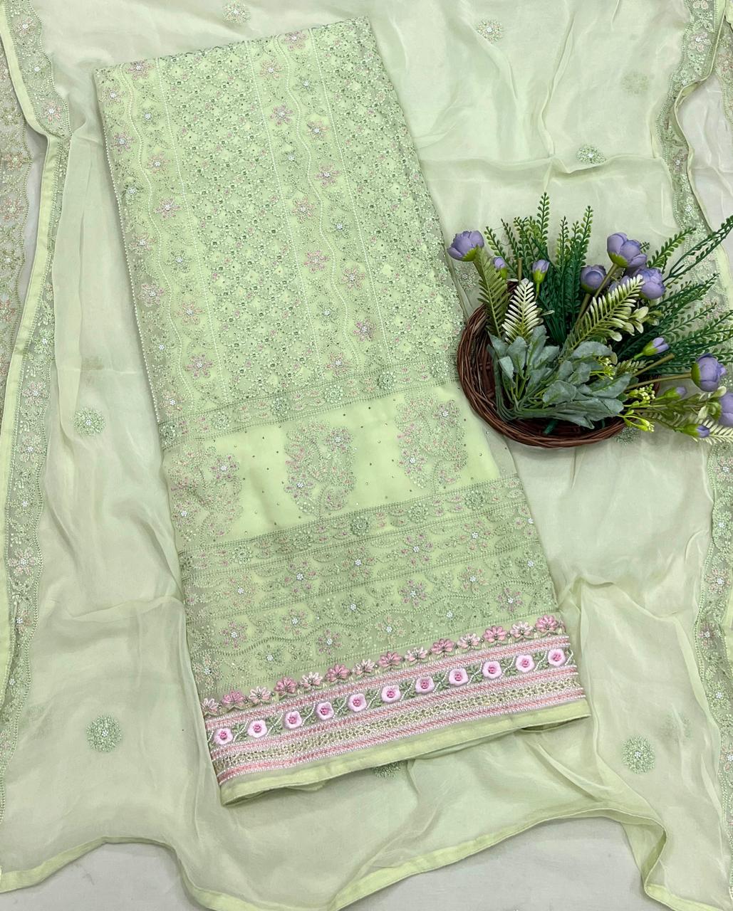 829A Georgette Pista Green Suit Fabric/ CKC Partywear Collection
