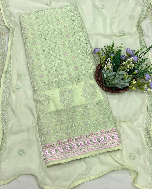 829A Georgette Pista Green Suit Fabric/ CKC Partywear Collection