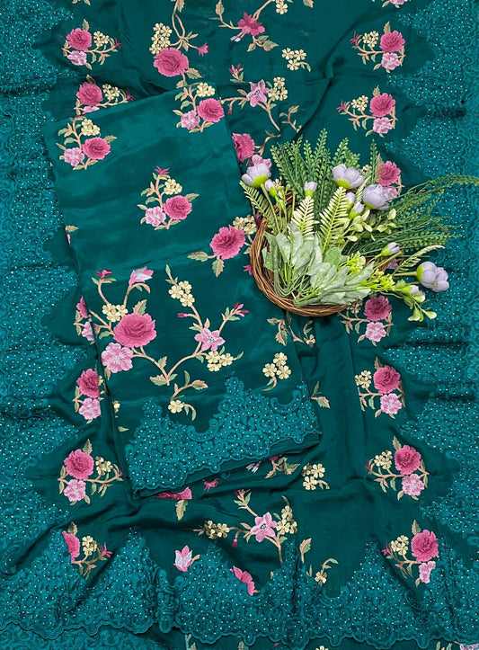 923A Crepe Dark Peacock Green Suit Fabric / CKC Crepe Suits