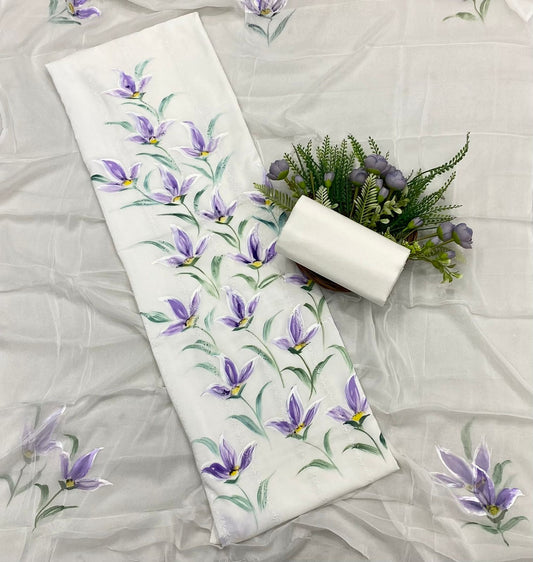 897A Cotton White With Purple Suit Fabric / CKC Cotton Bazaar