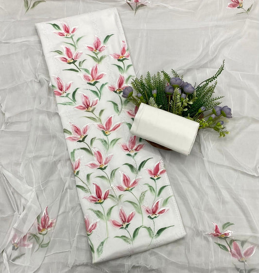 896A Cotton White With Carrot Red Suit Fabric / CKC Cotton Bazaar