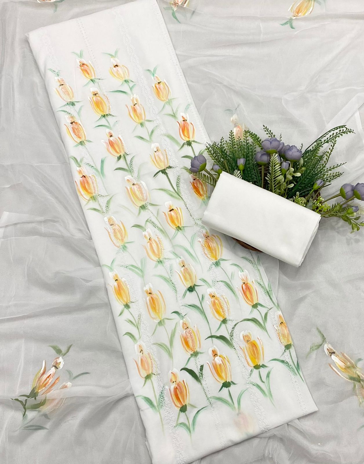898A Cotton White With Purple Suit Fabric / CKC Cotton Bazaar