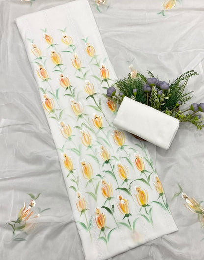898A Cotton White With Purple Suit Fabric / CKC Cotton Bazaar