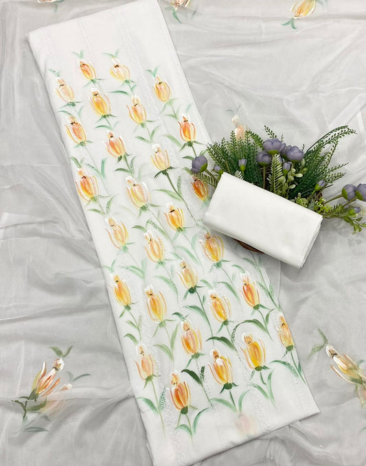 898A Cotton White With Purple Suit Fabric / CKC Cotton Bazaar