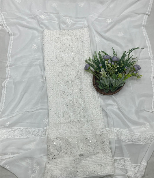 941A Lakhnavi Georgette White Suit Fabric/ CKC Lakhnavi Suits