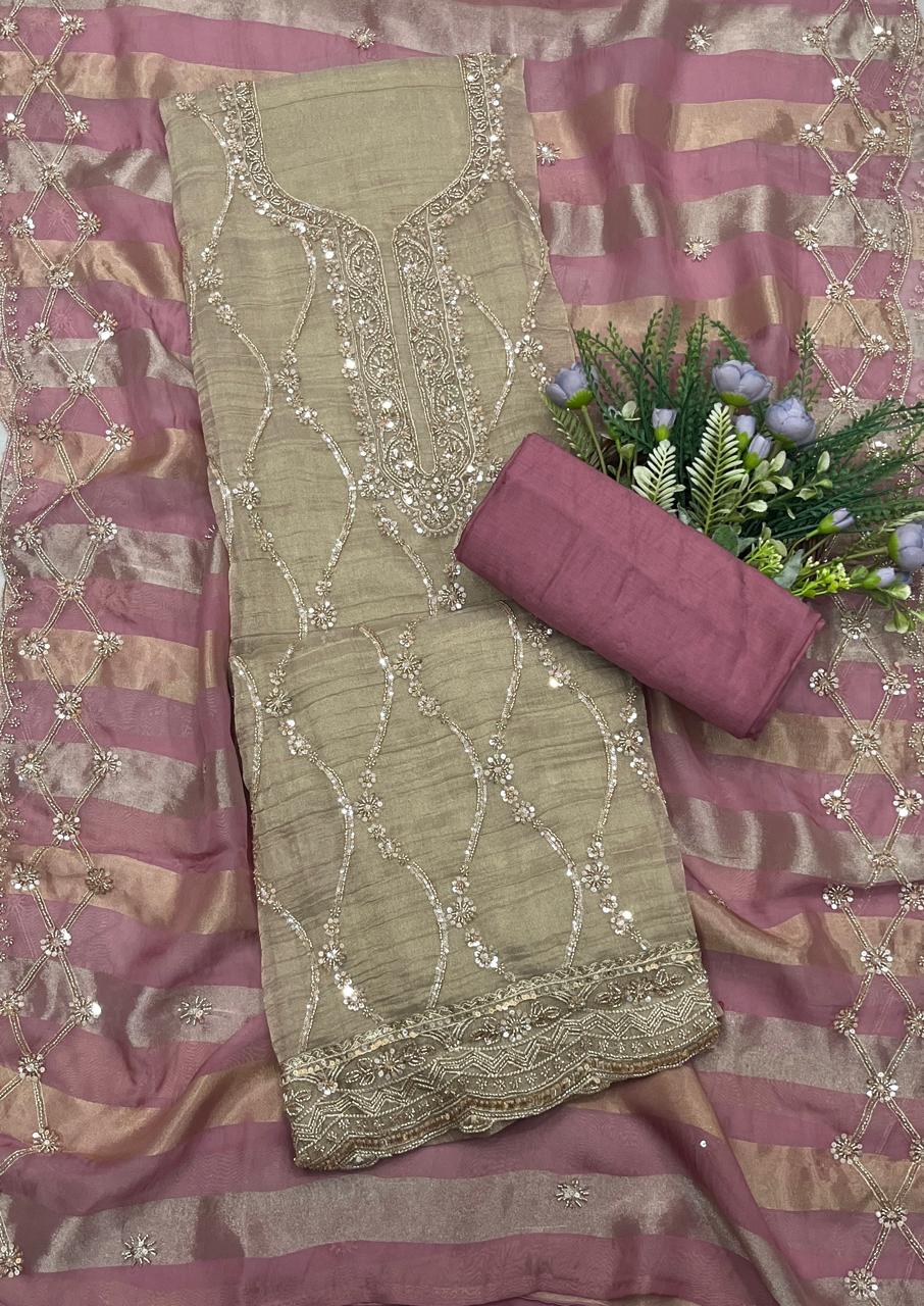 939A Crush Shimmer Pink Suit Fabric/ CKC Partywear Collection