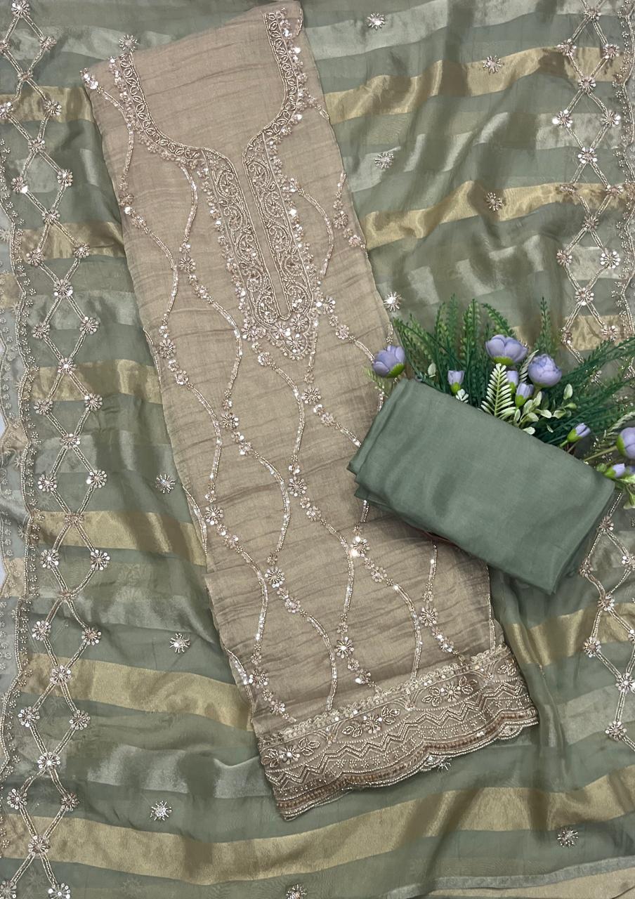 938A Crush Shimmer Sea Green Suit Fabric/ CKC Partywear Collection