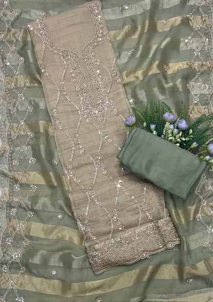 938A Crush Shimmer Sea Green Suit Fabric/ CKC Partywear Collection