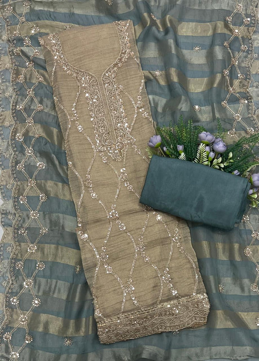 937A Crush Shimmer Blue Grey Suit Fabric/ CKC Partywear Collection