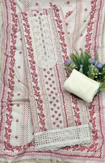 925A Cotton white with Red Suit Fabric / CKC Cotton Bazaar