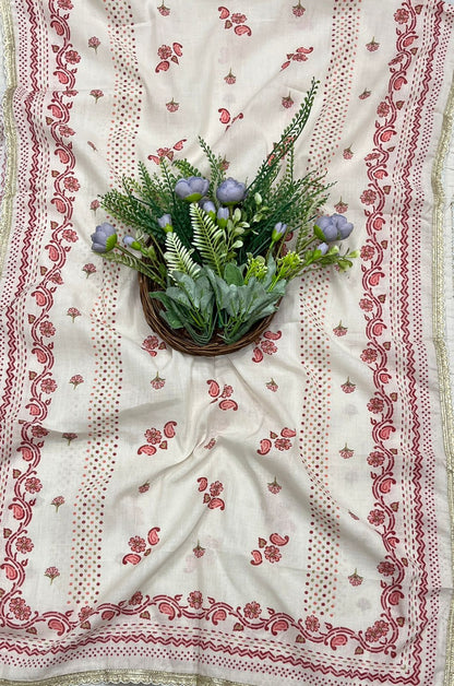 925A Cotton white with Red Suit Fabric / CKC Cotton Bazaar