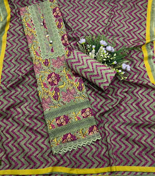 935A Cotton Maroon with yellow Suit Fabric / CKC Cotton Bazaar