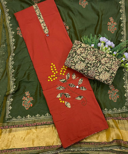 902A Cotton Red with Green Suit Fabric / CKC Cotton Bazaar