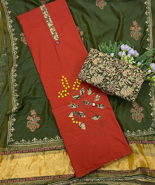 902A Cotton Red with Green Suit Fabric / CKC Cotton Bazaar