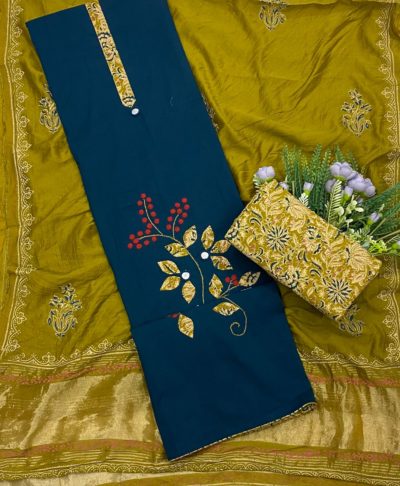 903A Cotton Blue with Parrot Suit Fabric / CKC Cotton Bazaar