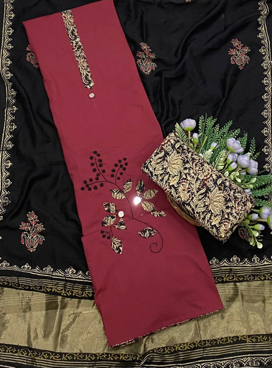 901A Cotton Maroon with Black Suit Fabric / CKC Cotton Bazaar