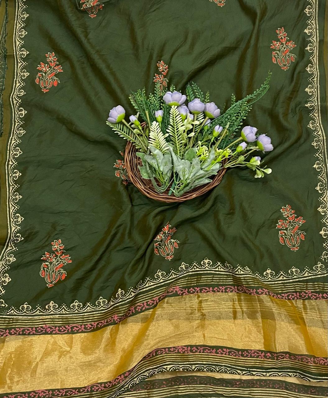 902A Cotton Red with Green Suit Fabric / CKC Cotton Bazaar