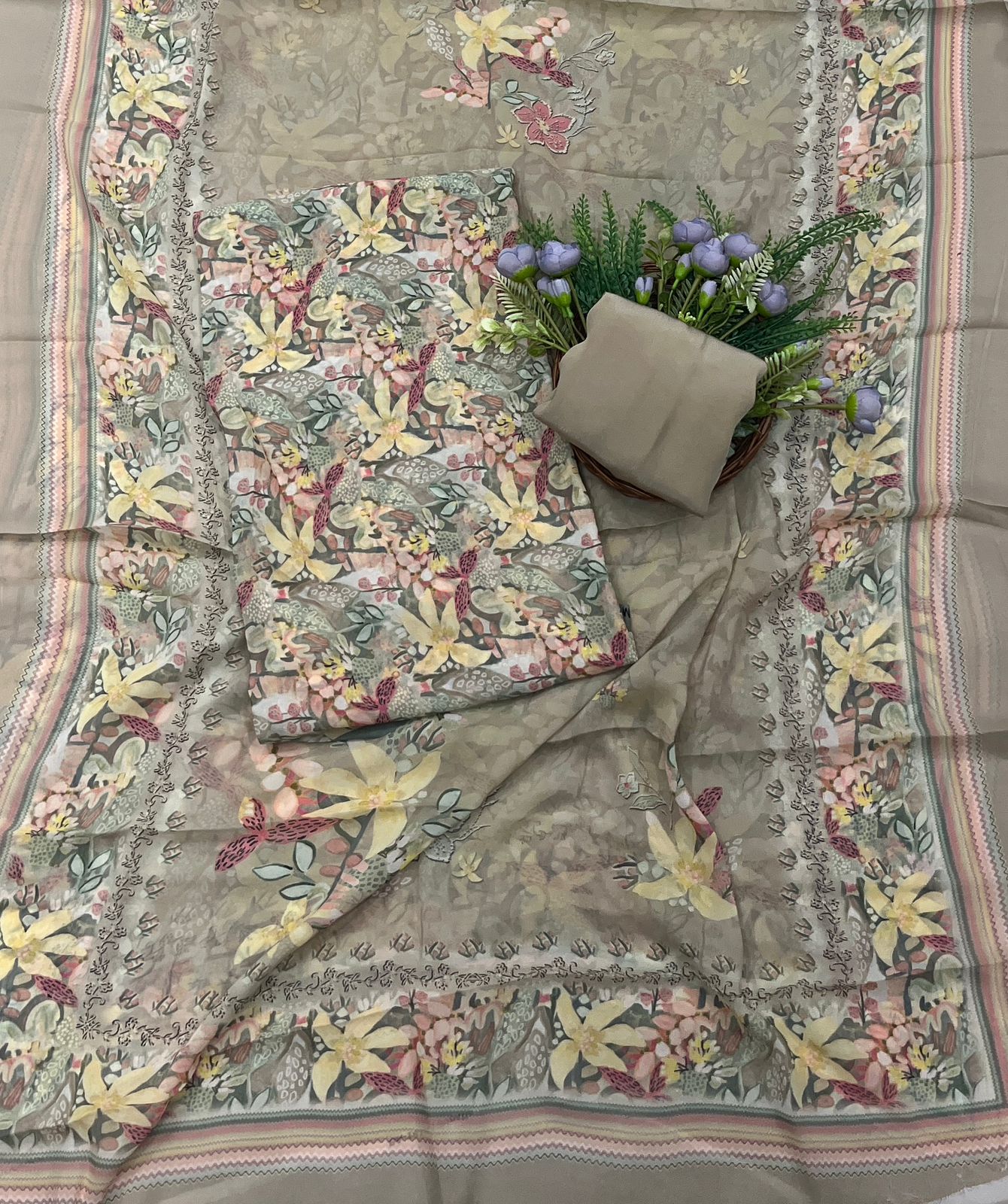 966A Georgette Beige Suit Fabric / CKC Georgette Suits