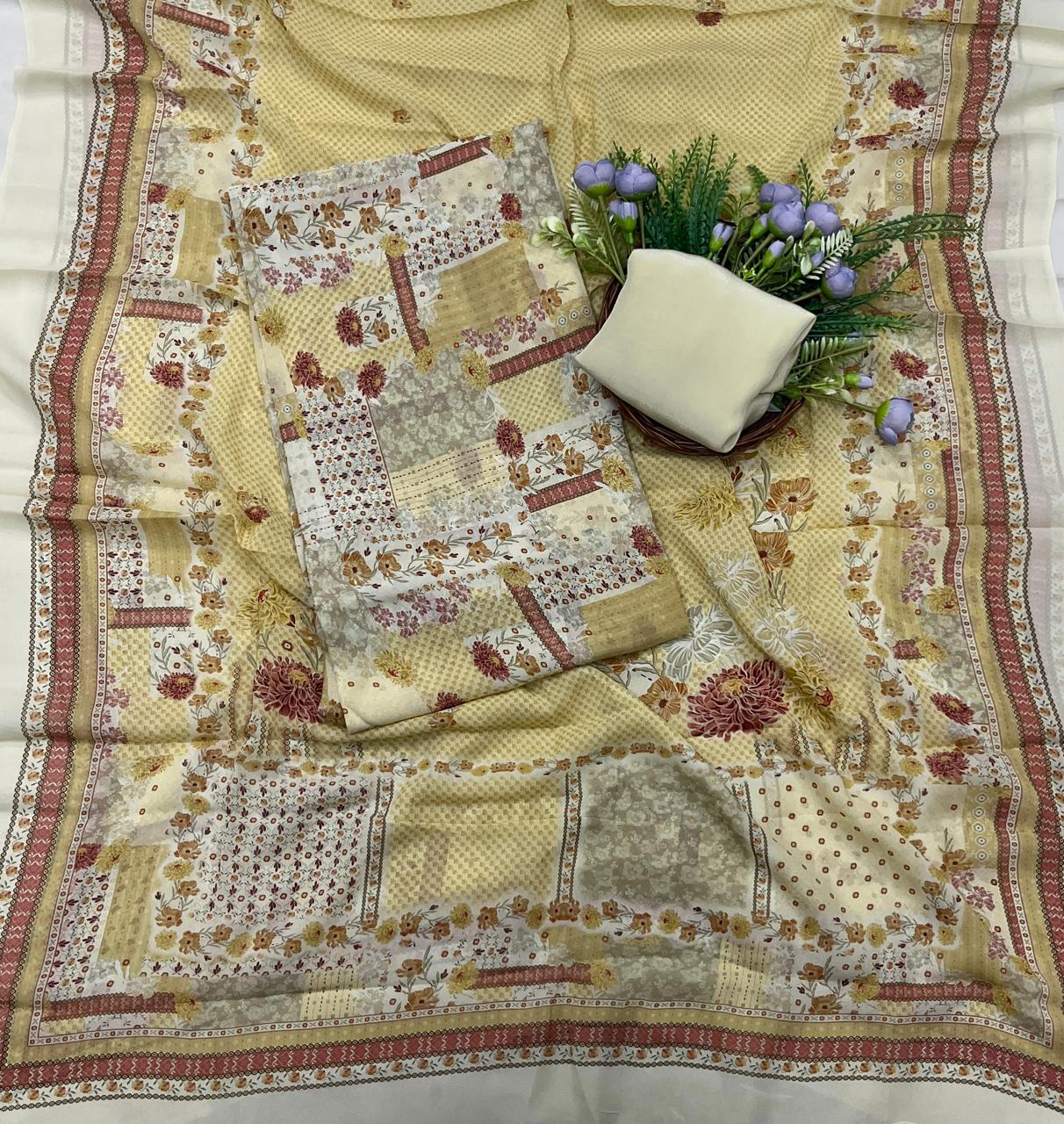 967A Georgette Light Cream Suit Fabric / CKC Georgette Suits