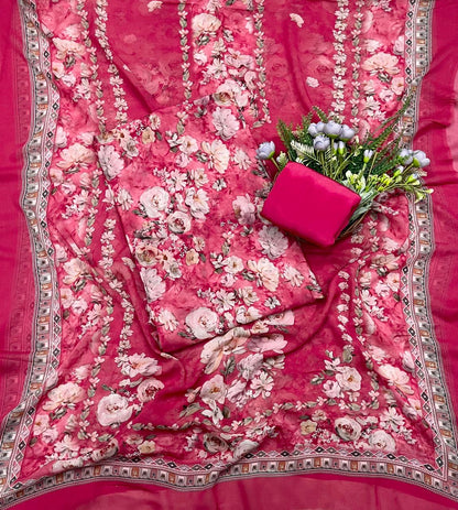 977A Georgette Carrot Pink Suit Fabric / CKC Georgette Suits