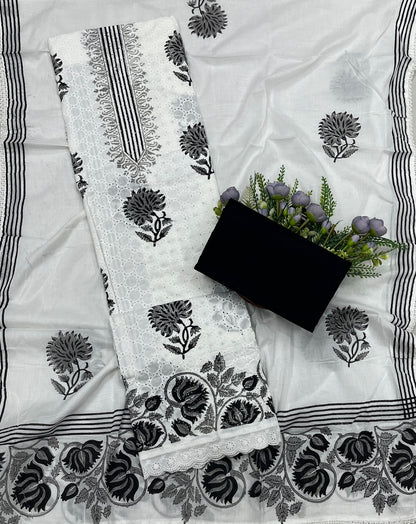 18B Cotton White With Black Suit Fabric / CKC Cotton Bazaar